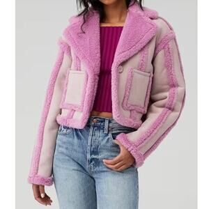 NWT OW Collection Berlin Jacket Medium Lavender Suede Faux Fur Fits Large Teddy
